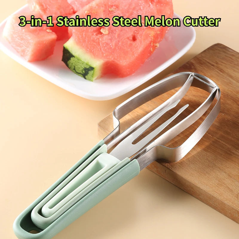 3-in-1 Stainless Steel Melon Cutter Slicer Watermelon Scoop Corer Slicer Fruit Melon Knife Creative Kitchen Tools