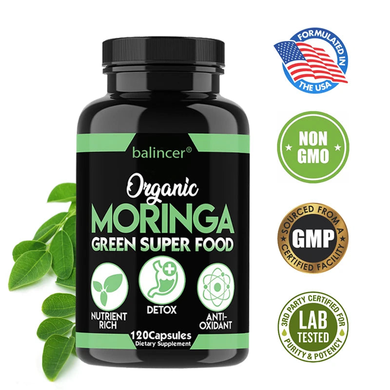 Organic Moringa Supplement - 500 mg, Antioxidant, Nutrient Rich, Supports Improved Immune System, Helps Fight Fatigue,