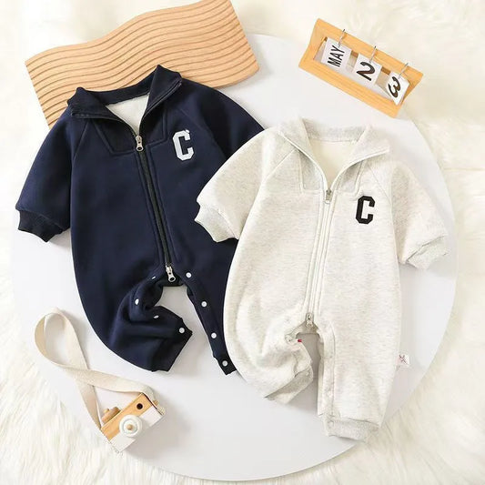 Autumn Winter Baby Rompers - Thick Fur Lining, Toddler Boys Jumpsuits, Warm Outfit