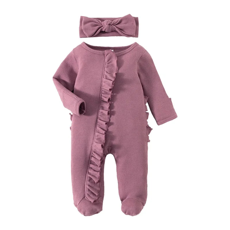 Newborn Baby Coming Home Outfit Girl Boy Zipper Footie Romper Jumpsuit Ruffle Waffle Knit Hospital Coming Home Outfit Clothes