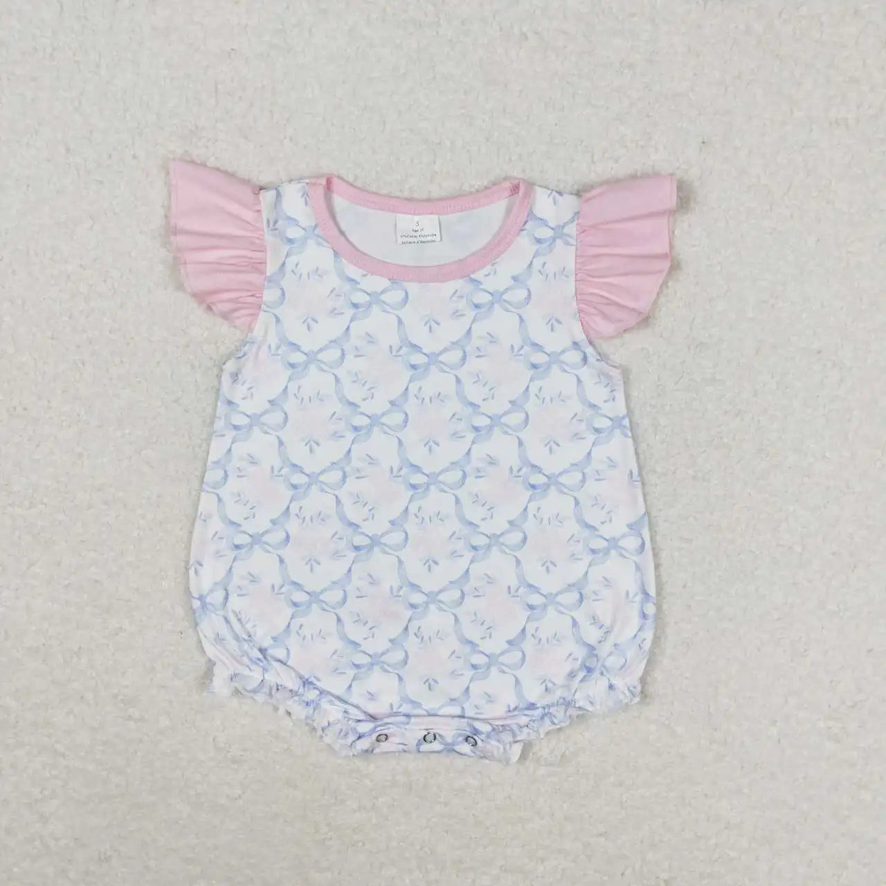 Wholesale Baby Girl Newborn Car Plane Romper Bubble Embroidery Blue Plaid Bow Jumpsuit Kid Toddler Summer One-piece Clothes