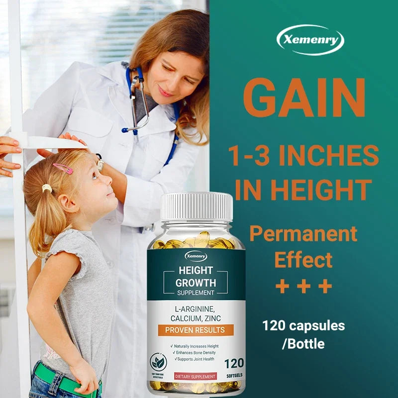 Height Gaining Supplement - Calcium L-Arginine Vitamin D3 Zinc Supplement - Promotes Bone Growth - Helps Natural Height Growth