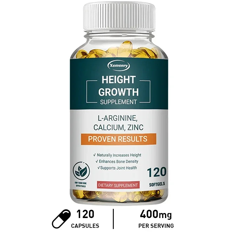 Height Gaining Supplement - Calcium L-Arginine Vitamin D3 Zinc Supplement - Promotes Bone Growth - Helps Natural Height Growth