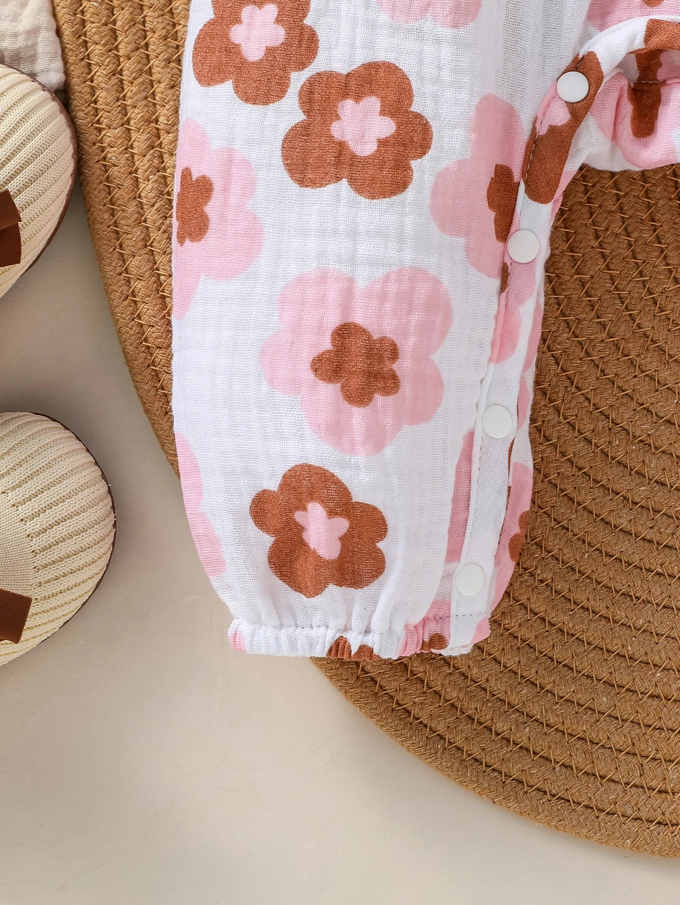 Baby Girls Cotton Soft Spring/Fall Long Sleeve Print Floral With Bow Jumpsuit Honey Cute Clothes +Headband