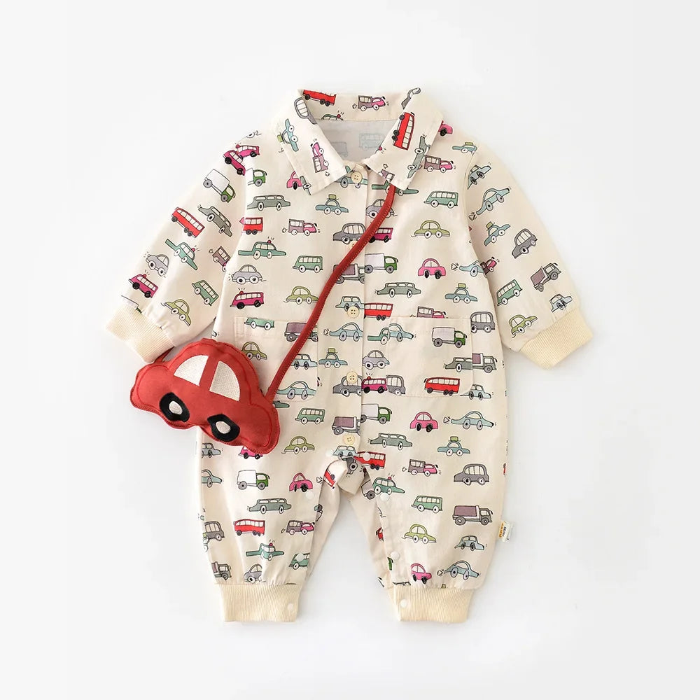 Autumn New Baby Boys Clothes Full Of Car Print Infant Jumpsuits Toddler Playsuit Infant Outfit
