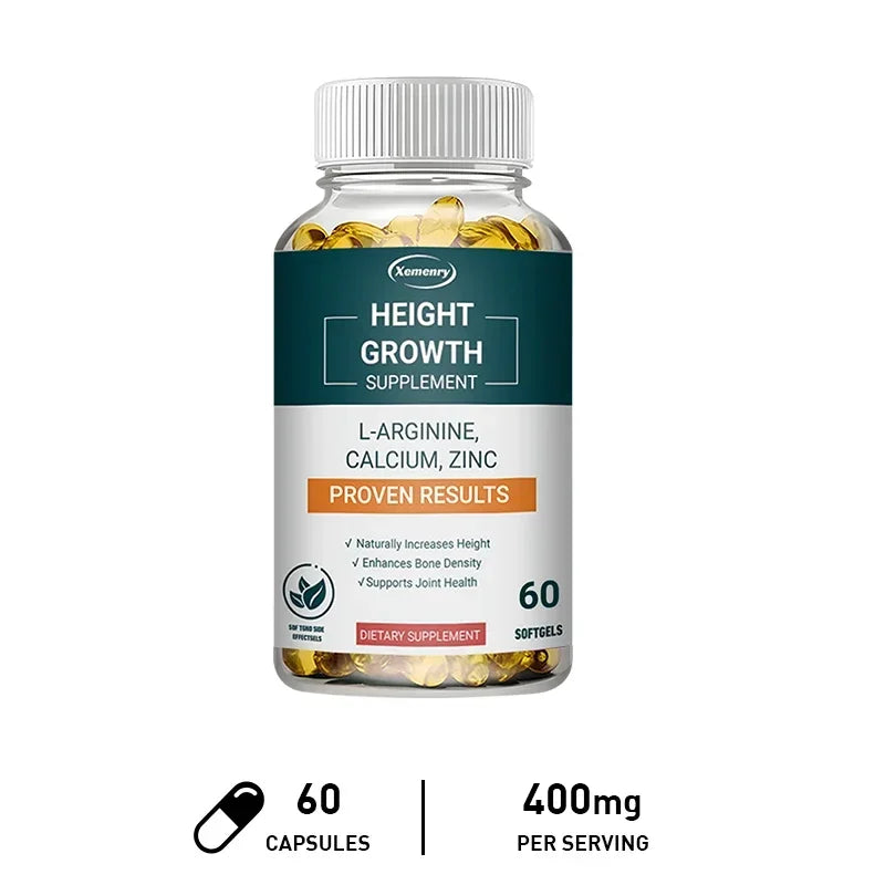 Height Gaining Supplement - Calcium L-Arginine Vitamin D3 Zinc Supplement - Promotes Bone Growth - Helps Natural Height Growth
