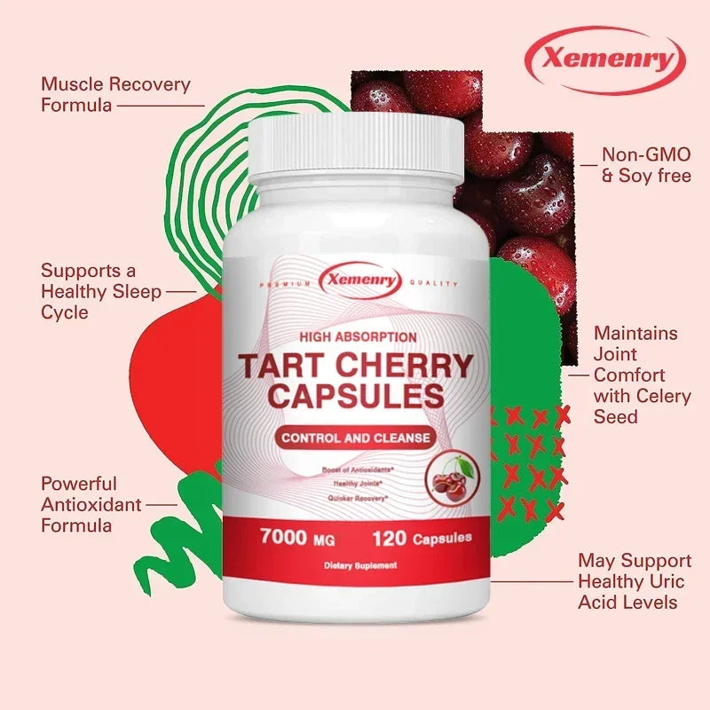 Tart Cherry Capsules - Promotes Joint Health, Relieves Pain, Promotes Natural Detoxification, Support Sleep & Joint Health