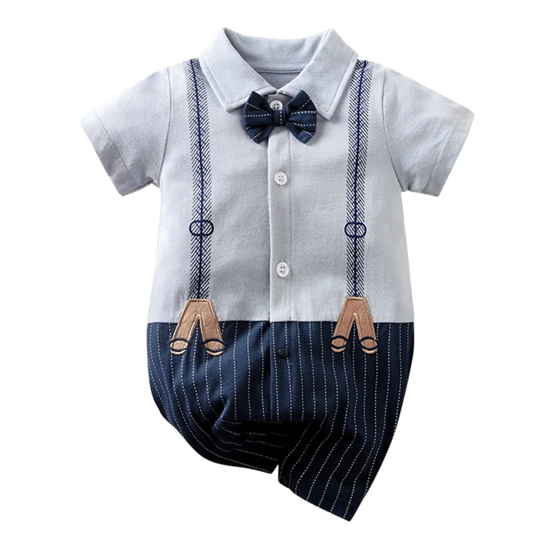 Newborn Clothing Handsome Gentleman Party Dress CottonComfortable AndSoft Summer Boys And Girls 0-18m Short Sleeve Baby Bodysuit