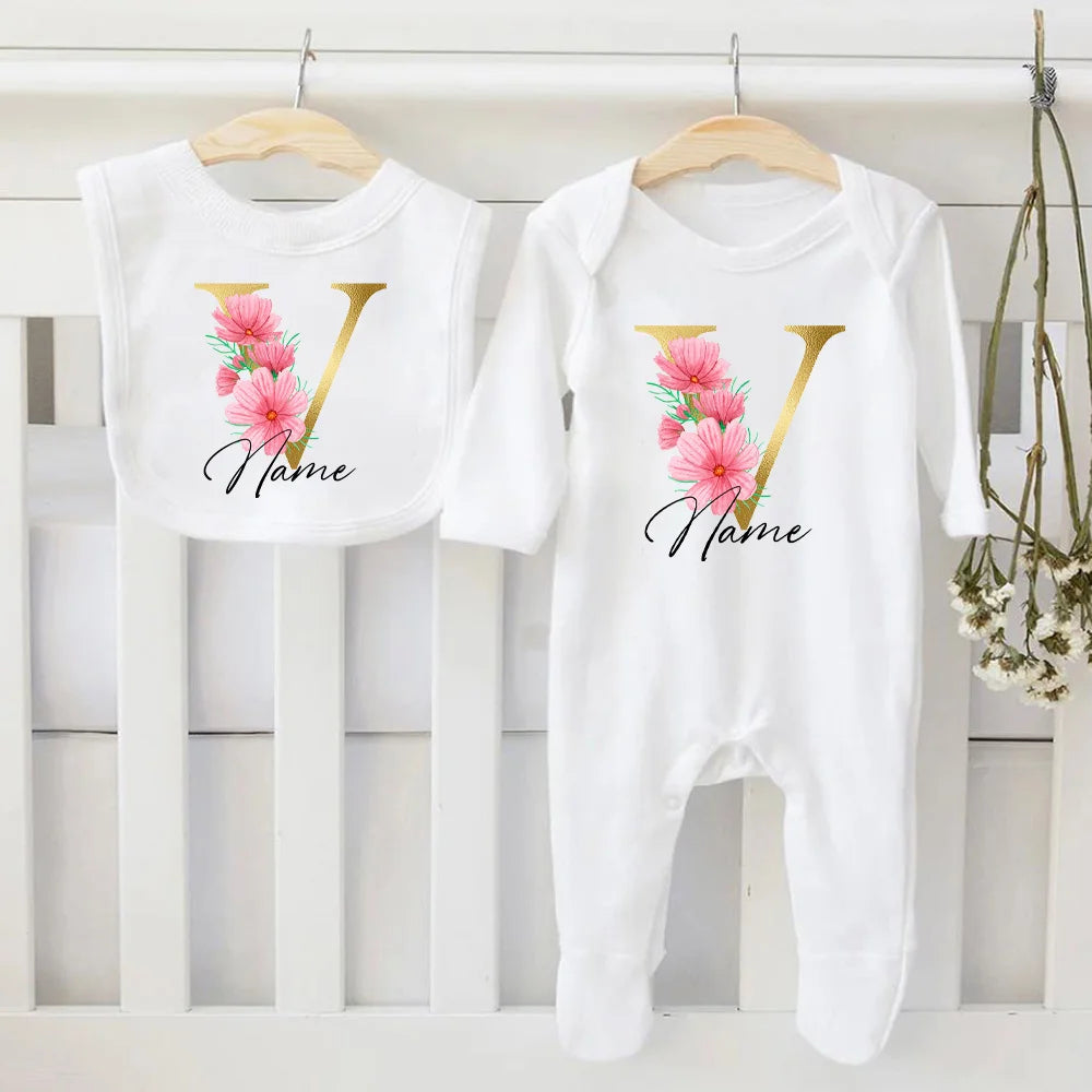 Personalized Baby Bib & Bodysuit 2pcs Infant Bibs and Romper Set Newborn Coming Home Hospital Outfit Sleepsuit Baby Shower Gifts