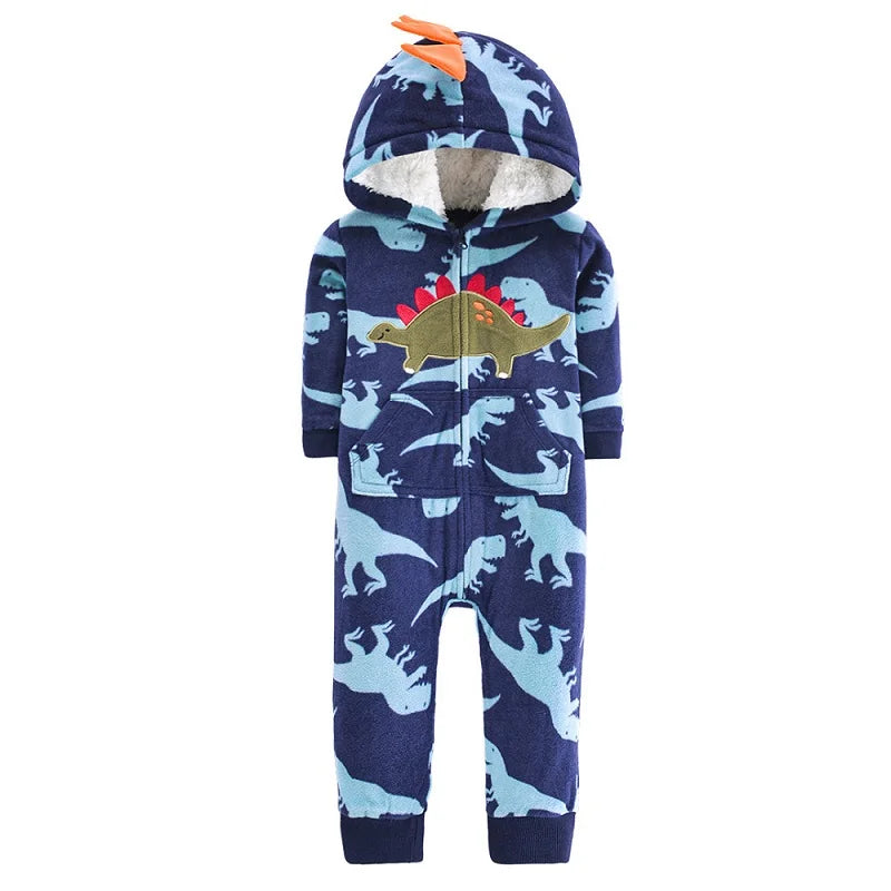 Newborn Infant Baby Boy Romper Winter Polar Fleece Hooded Long-Sleeve Style Warm Overalls Toddler Girls Jumpsuit Baby Clothes
