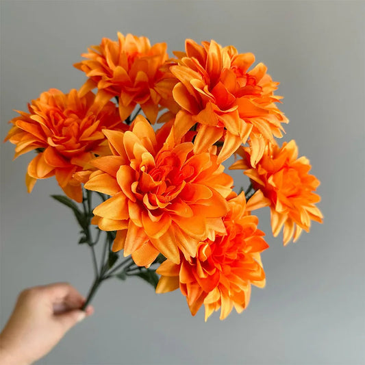 Artificial Dahlia Flowers Bouquet of 7-Heads Fake Flowers for Wedding Desk Room Party Bouquet Table Centerpiece Home Decorations