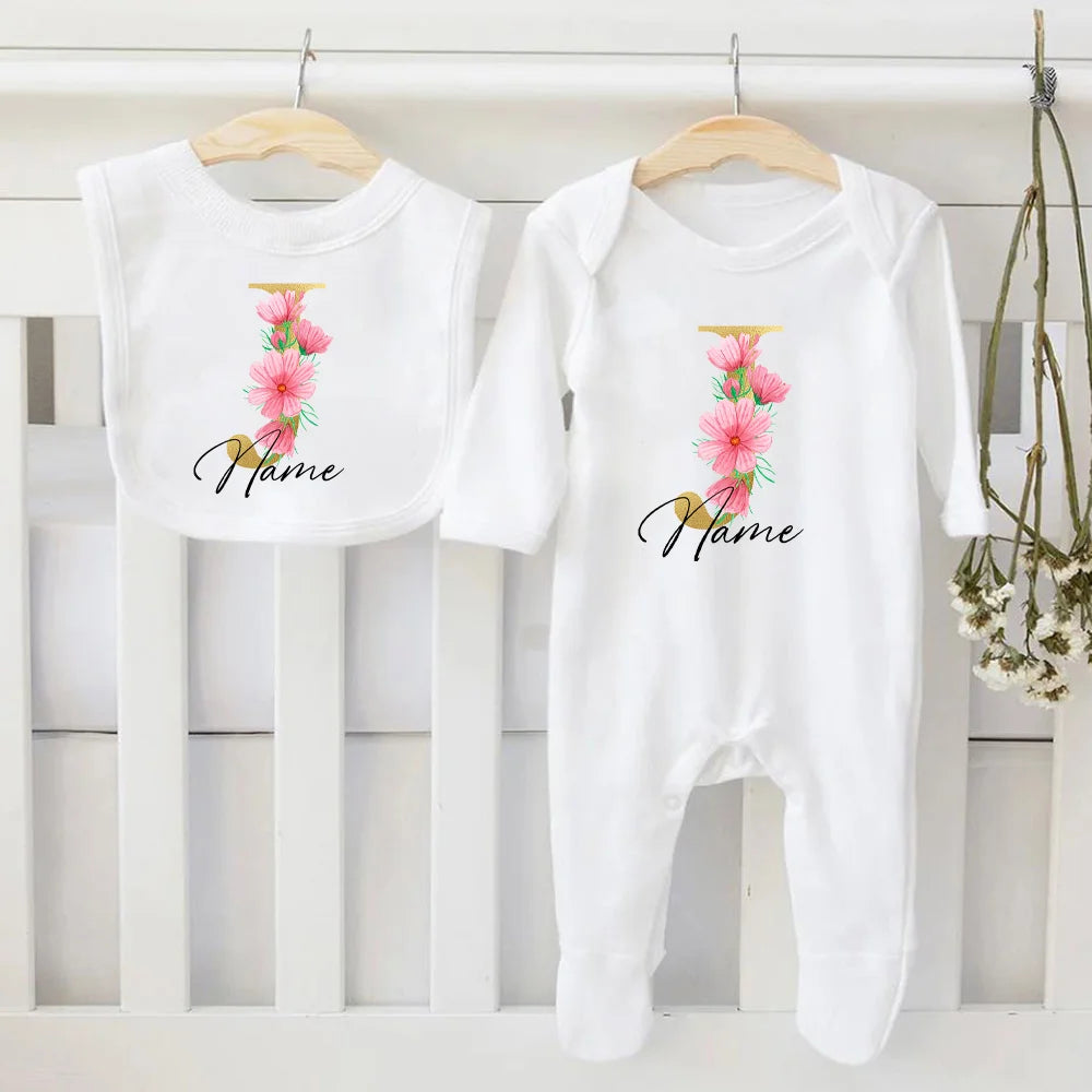 Personalized Baby Bib & Bodysuit 2pcs Infant Bibs and Romper Set Newborn Coming Home Hospital Outfit Sleepsuit Baby Shower Gifts