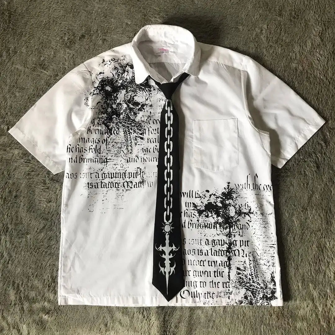 Y2K Black Shirt Affliction Retro T Shirt Harajuku Men Skull Holy Writ Letter Printing Tee Fashion Gothic Short Sleeves Tops