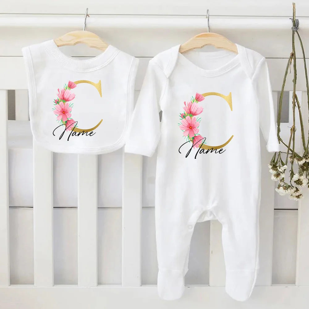 Personalized Baby Bib & Bodysuit 2pcs Infant Bibs and Romper Set Newborn Coming Home Hospital Outfit Sleepsuit Baby Shower Gifts