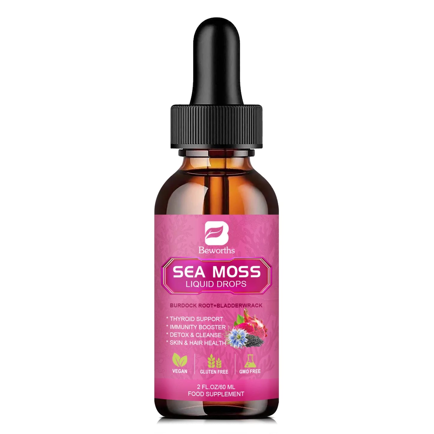 BEWORTHS Organic Black Seed Oil Sea Moss Extract Supplement Supports Immunity and Gut Digestive Health Radiant Hair & Skin