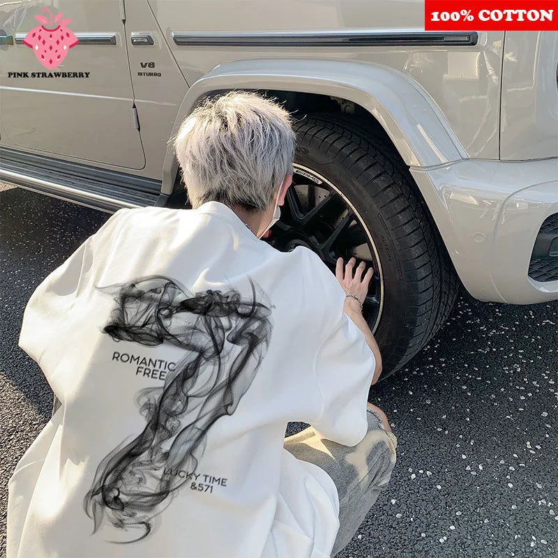 Fashion design Number 7 Print T-shirt Men Summer 2025 New 100% Cotton Short sleeves Letter Print Tee Y2k Tops Youth Men clothing