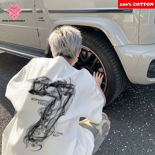 Fashion design Number 7 Print T-shirt Men Summer 2025 New 100% Cotton Short sleeves Letter Print Tee Y2k Tops Youth Men clothing