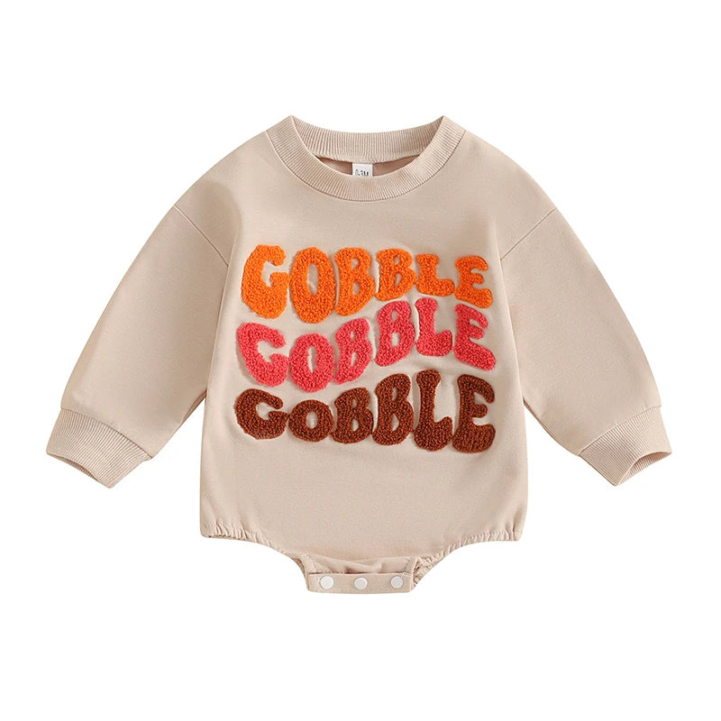 Thanksgiving Baby Romper with Embroidered Letters Long Sleeve Crew Neck Jumpsuit for Boys and Girls - Adorable Bubble