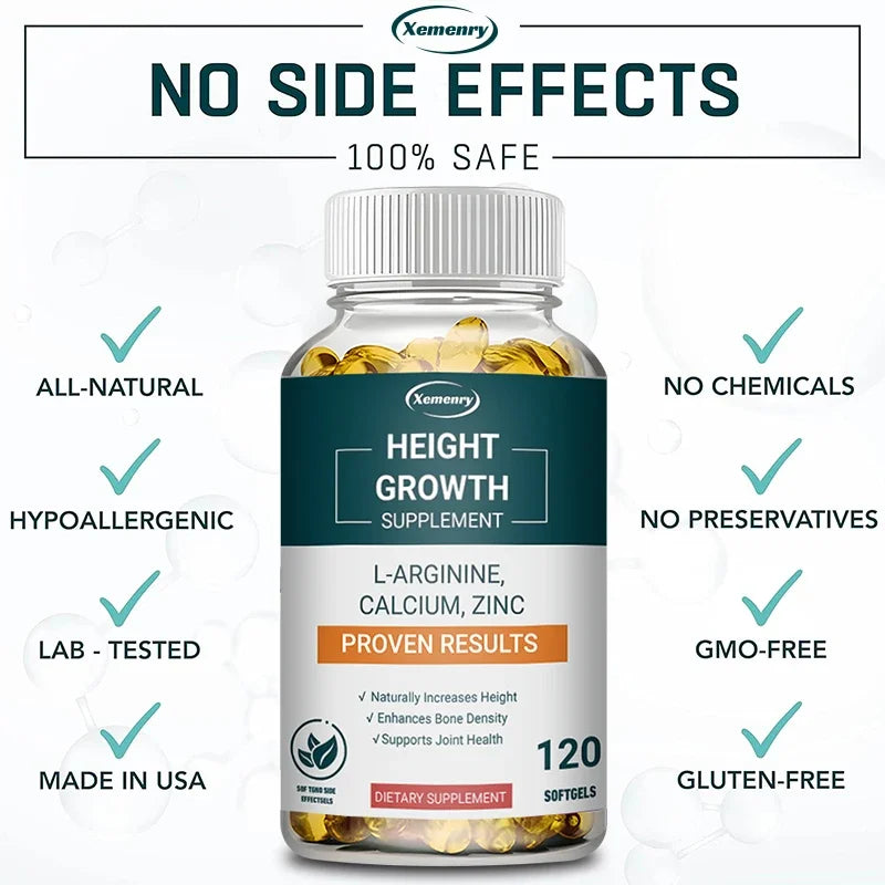 Height Gaining Supplement - Calcium L-Arginine Vitamin D3 Zinc Supplement - Promotes Bone Growth - Helps Natural Height Growth