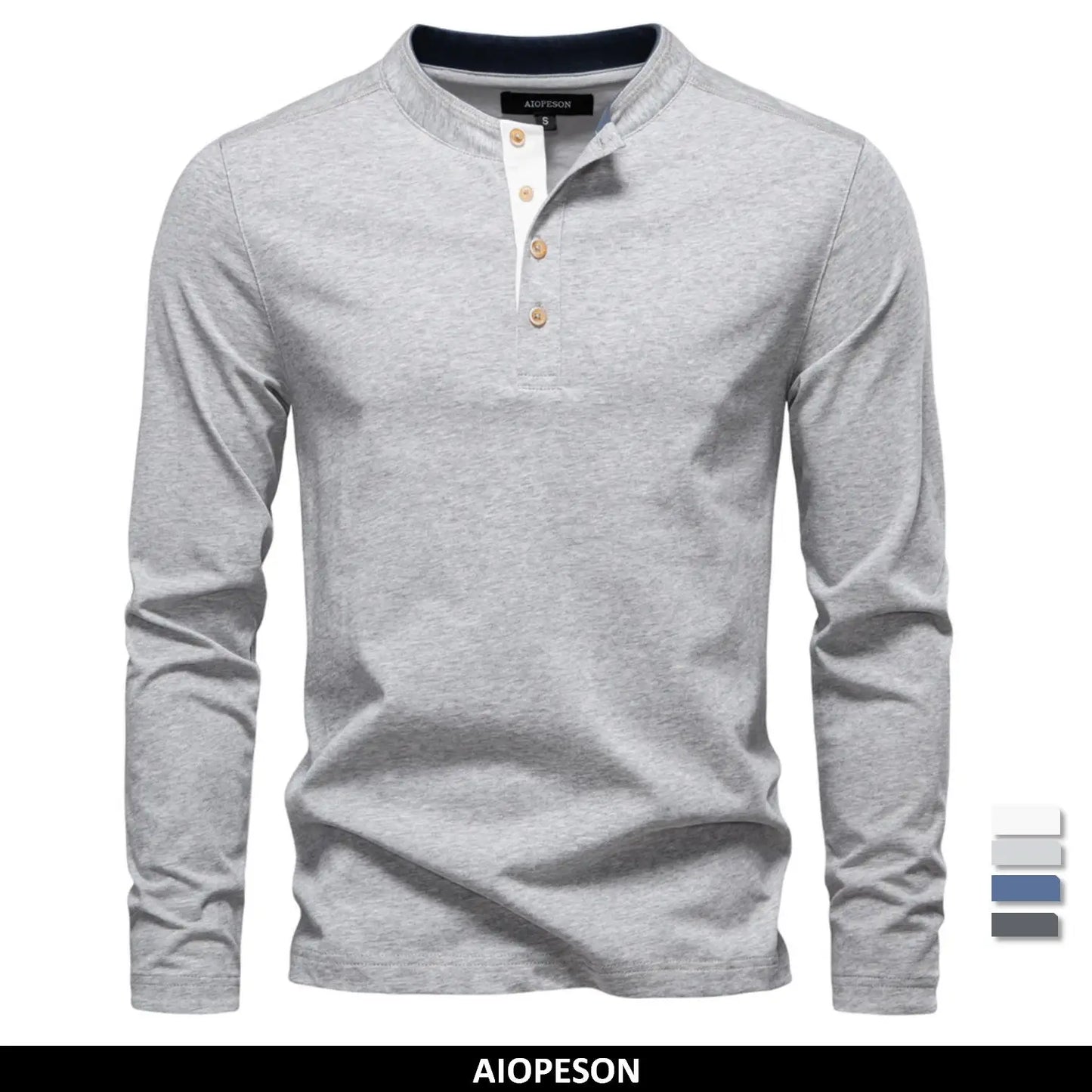 AIOPESON Men's Long SleeveT-shirt Fashion HIgh Quality Cotton t shirt for man button collar basic tshirt