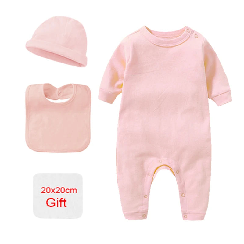 4 Pcs Cotton Newborn Baby Clothing Set Romper Bonnet Bibs Hospital Kit Sleepsuit Jumpsuit Growing One-Pieces Grows Nursery Roupa