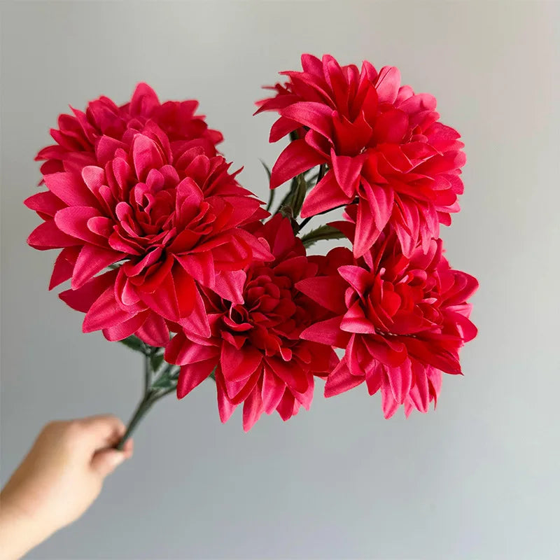 Artificial Dahlia Flowers Bouquet of 7-Heads Fake Flowers for Wedding Desk Room Party Bouquet Table Centerpiece Home Decorations