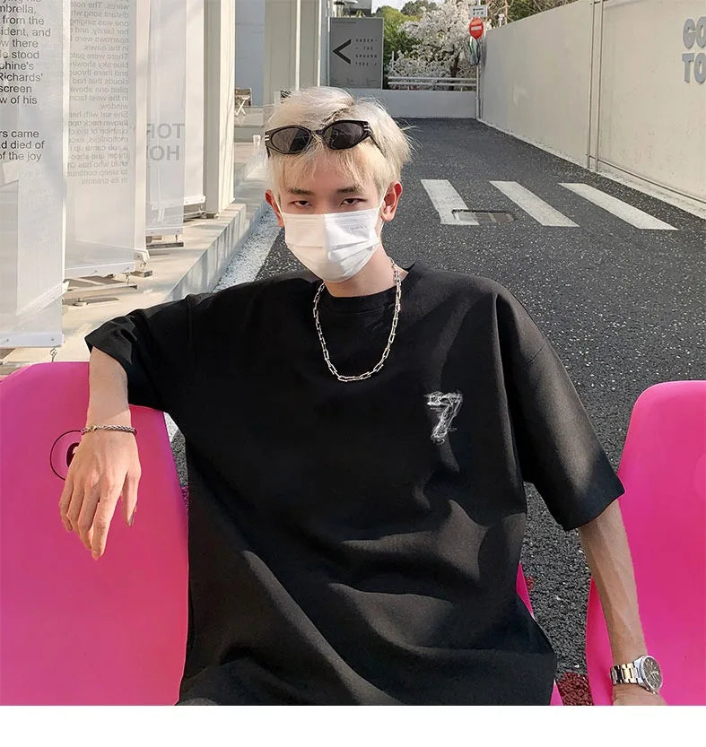 Fashion design Number 7 Print T-shirt Men Summer 2025 New 100% Cotton Short sleeves Letter Print Tee Y2k Tops Youth Men clothing