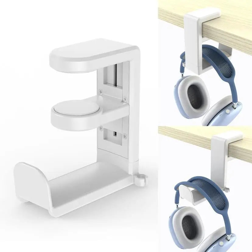 Under Desk Headphone Stand 360° Rotating Clip-on Headphone No Punch Holder Supports Earphones Display Rack Gaming Headset Hook