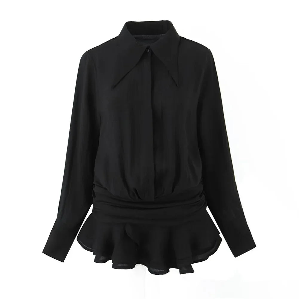Autumn New Product Women's Fashion Style Slimming Collar Long Sleeve Shirt Decoration Short Dress