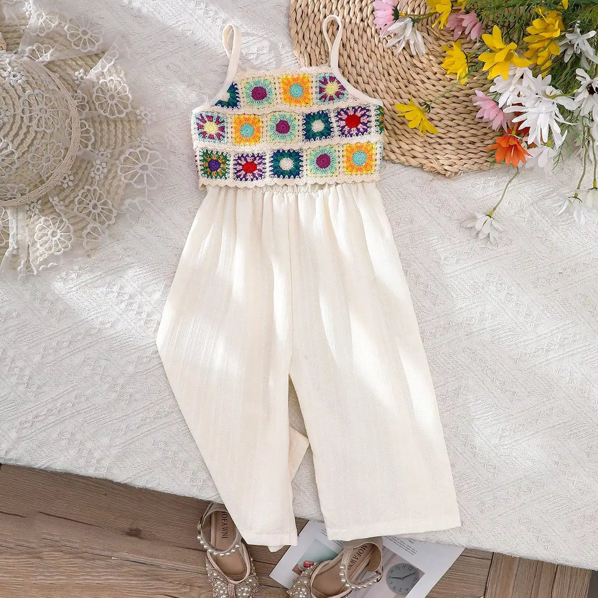 Summer Girls Suspender Bodysuitt Baby Girls Retro Colorful Flower Pattern Sling Jumpsuit Kids Comfortable Clothing 3-24M