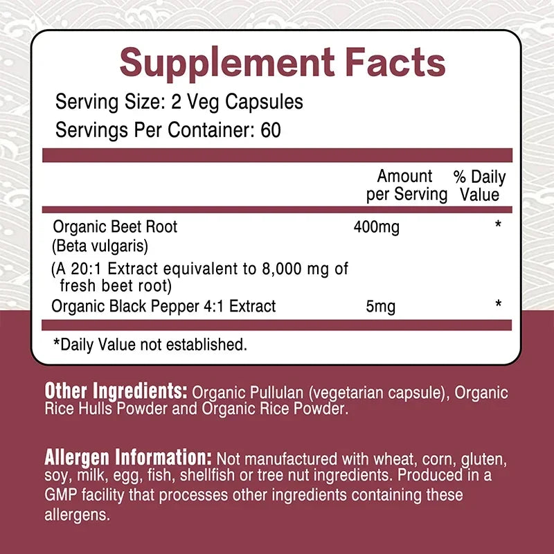 Beet Root Capsules - Natural Organic Stabilizer, Supports Healthy Blood Pressure, Enhances Immunity, and Improves Absorption