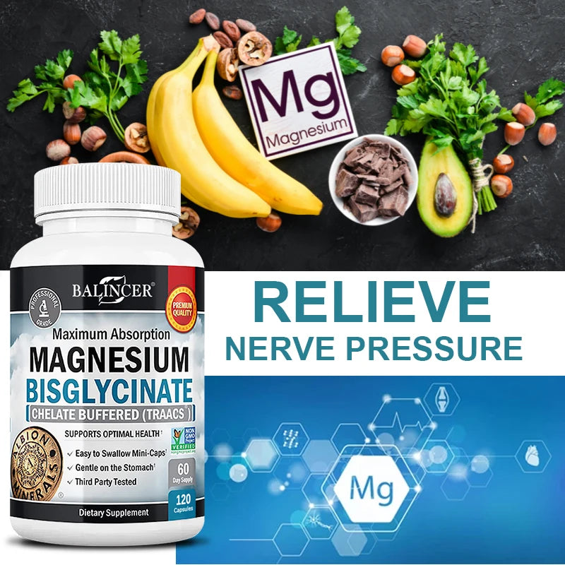 Magnesium Bisglycinate - Maximum Absorption - 100% Chelated, Muscle, Joint Health, Immune Support, 120 Capsules