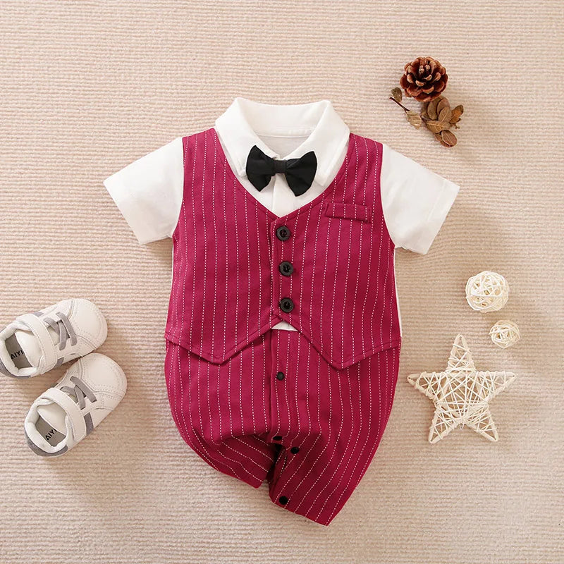 Newborn Clothing Handsome Gentleman Party Dress CottonComfortable AndSoft Summer Boys And Girls 0-18m Short Sleeve Baby Bodysuit