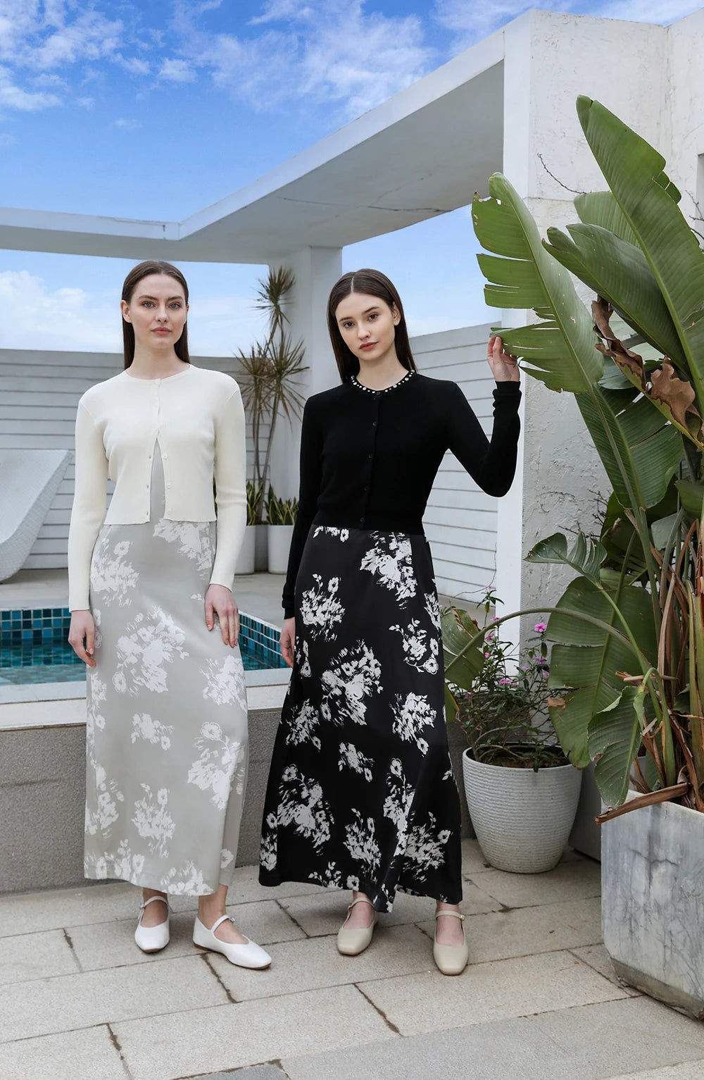 AP 2025 Spring and Summer Women Floral Printing Satin Slip Dress Knitting Cardigan Fashion