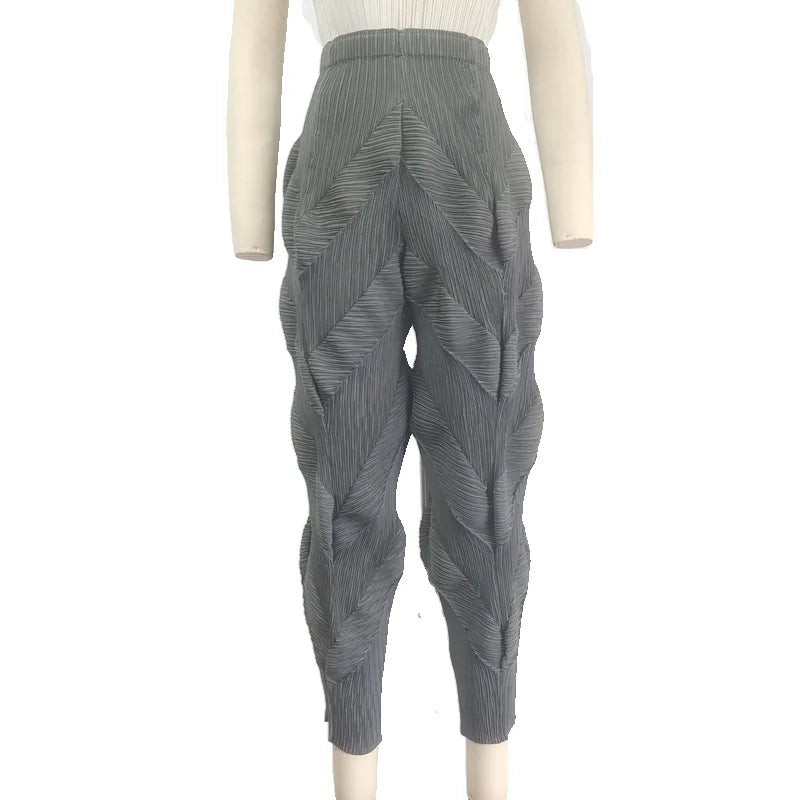 Miyake Pleated Pants Women Elastic Wiast 2023 New Summer Versatile Casual Pencil Trousers Solid Color Female Fashion  Pants