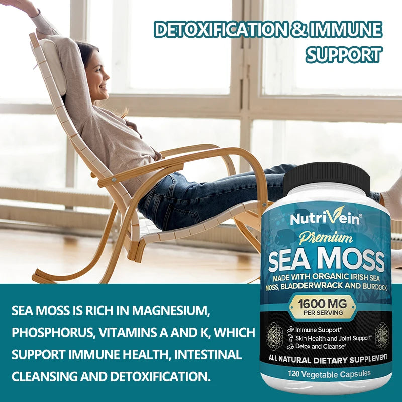 Vegetarian Organic Sea Moss Supports Immune System, Joint Health Intestinal Cleansing Detoxification & Cleansing Skin Supplement
