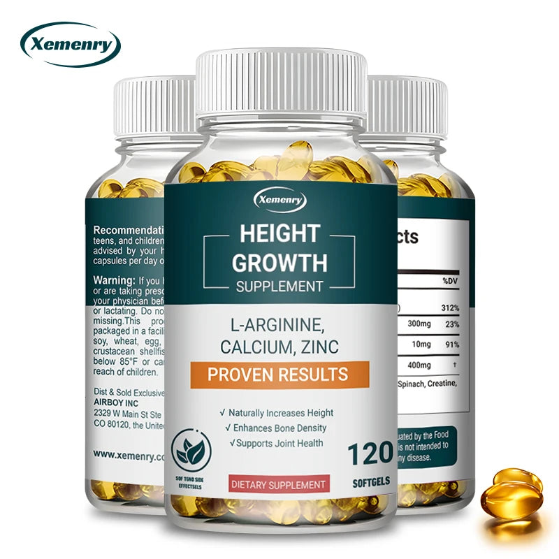 Height Gaining Supplement - Calcium L-Arginine Vitamin D3 Zinc Supplement - Promotes Bone Growth - Helps Natural Height Growth