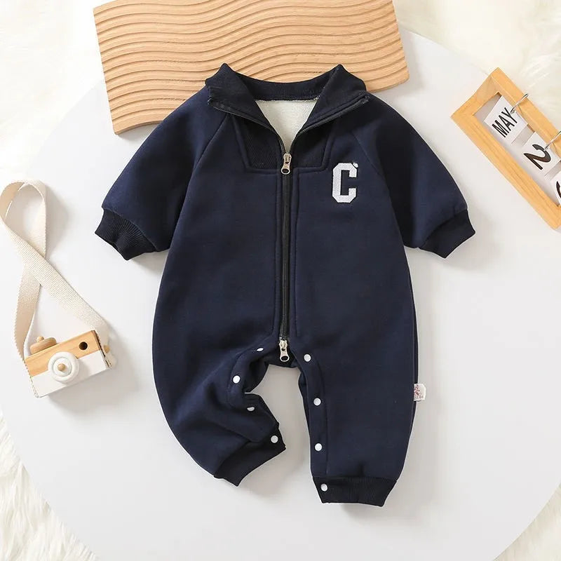 Autumn Winter Baby Rompers - Thick Fur Lining, Toddler Boys Jumpsuits, Warm Outfit