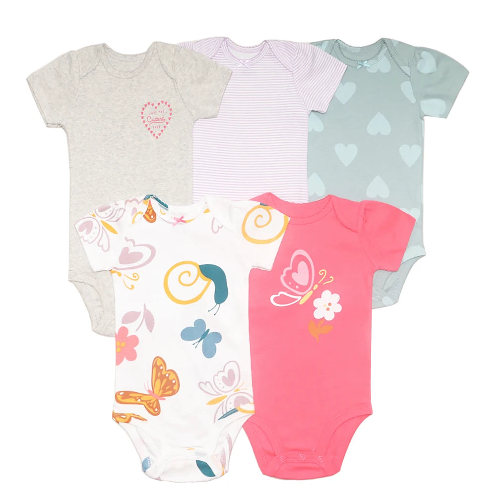 5Pieces Unisex Baby Bodysuits Fashion Body Suits Short Sleeve Newborn Infant Jumpsuit Cartoon Baby Boy Girl Clothes Set Summer