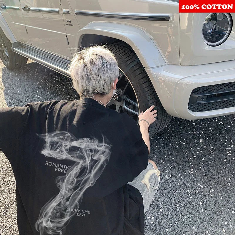 Fashion design Number 7 Print T-shirt Men Summer 2025 New 100% Cotton Short sleeves Letter Print Tee Y2k Tops Youth Men clothing