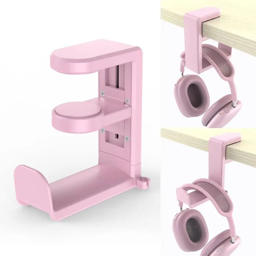 Under Desk Headphone Stand 360° Rotating Clip-on Headphone No Punch Holder Supports Earphones Display Rack Gaming Headset Hook