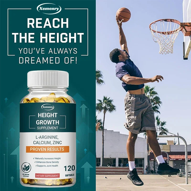 Height Gaining Supplement - Calcium L-Arginine Vitamin D3 Zinc Supplement - Promotes Bone Growth - Helps Natural Height Growth