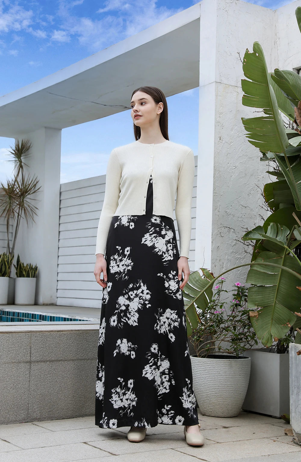 AP 2025 Spring and Summer Women Floral Printing Satin Slip Dress Knitting Cardigan Fashion