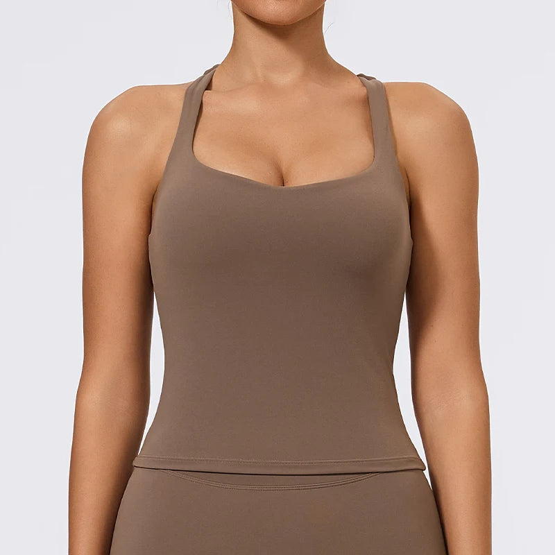 Ctenkevet New Women's Workout Yoga Tank Top Quick-Dry Gym Sports Vest Female Running Tight Top Women Backless Fitness Underwear