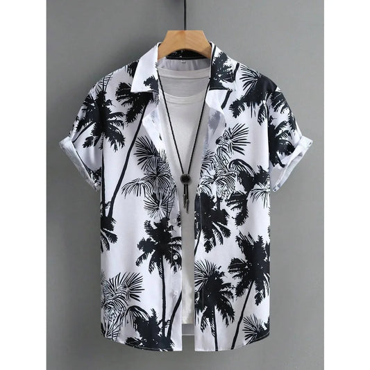 Hawaiian Shirt Man Print Casual Thin Beach Slim Fashion Shirt High Quality Luxury Black Social Vintage Funny Oversized Clothes