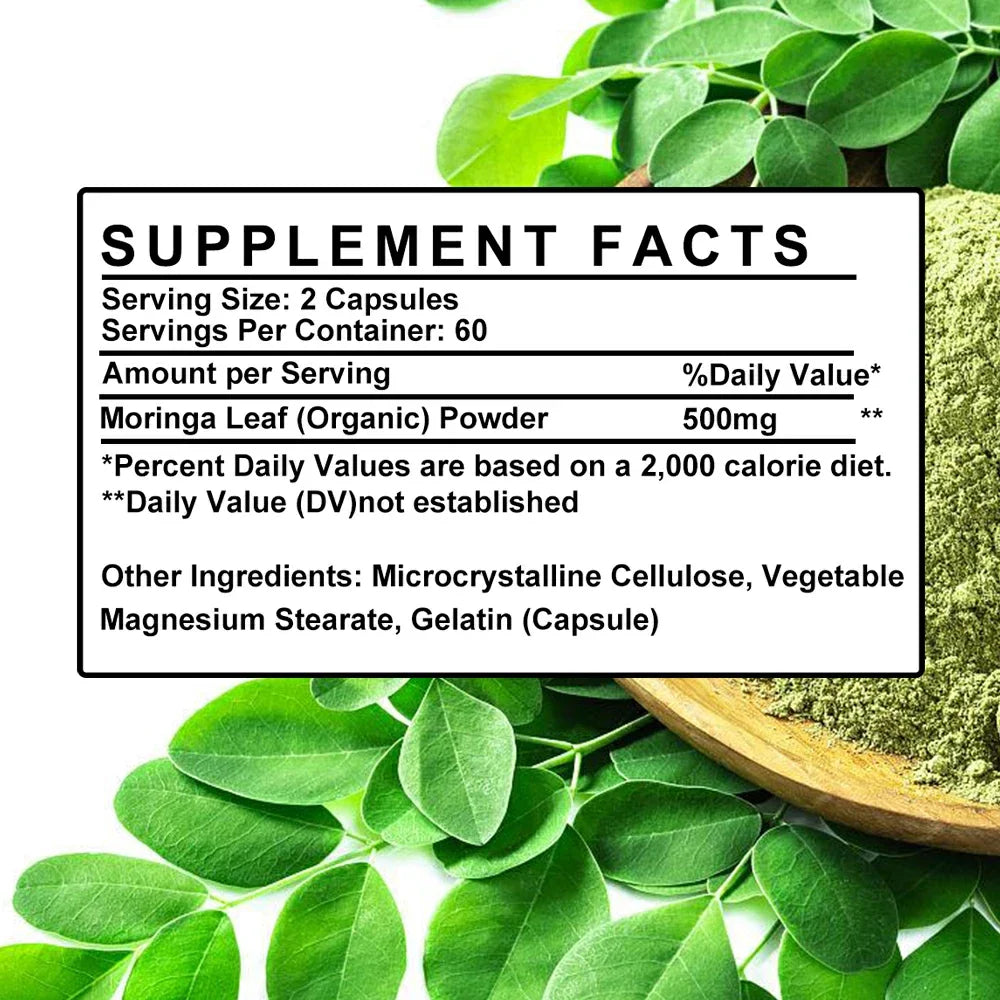 Organic Moringa Supplement - 500 mg, Antioxidant, Nutrient Rich, Supports Improved Immune System, Helps Fight Fatigue,