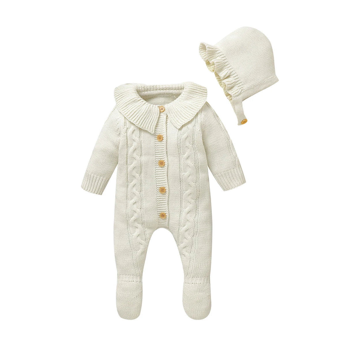 Newborn Baby Romper Knitted Infant Boy Girl Jumpsuit Outfits Long Sleeve Autumn Kid Clothes Hat 2PCS 0-9M Overalls Fashion Solid