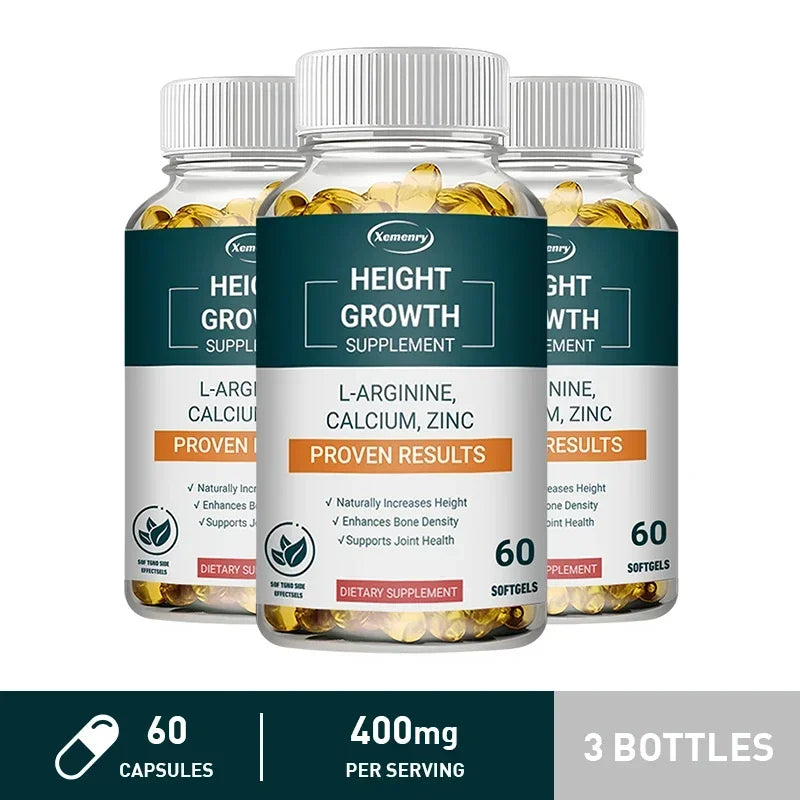 Height Gaining Supplement - Calcium L-Arginine Vitamin D3 Zinc Supplement - Promotes Bone Growth - Helps Natural Height Growth