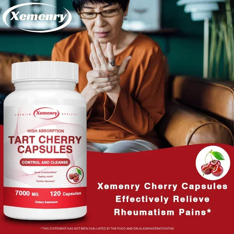 Tart Cherry Capsules - Promotes Joint Health, Relieves Pain, Promotes Natural Detoxification, Support Sleep & Joint Health