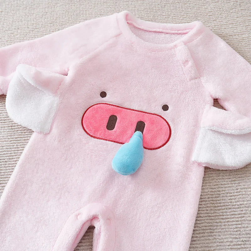 Baby Clothes Cute Cartoon 3d Pig Flannel Comfortable And Soft 0-18 Boys And Girls Autumn And Winter Long Sleeved Baby Jumpsuit